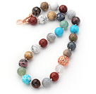 Verschiedene runde Form 12mm Multi Color Multi Stein Halskette Perlen geknotet