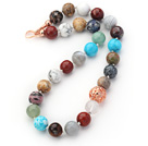 Assorted Round Shape 12mm Multi Color Multi Stone Beaded Knotted Necklace