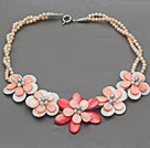 Pink Series Baby Pink Freshwater Pearl and White Pink Color Shell Flower Necklace