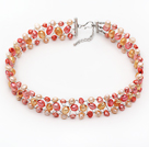 Orange and Pink Color Freshwater Pearl Wire Crocheted Choker Necklace