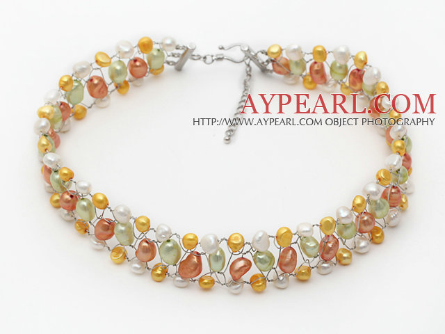 Blandade Multi Color sötvattenspärla Wire Virkade Choker Necklace