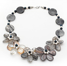 Gray Series Sponge Shell and Pearl Crystal Flower Necklace with Lobster Clasp