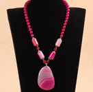 Christmas Style Rose Red Agate Pendant Necklace
