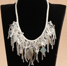 Luxurious Sparkly Clear Crystal Agate Tassel Bib Statement Party Necklace