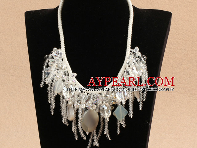 Déclaration de luxe scintillant Effacer Bib Tassel Agate Collier Cristal Parti