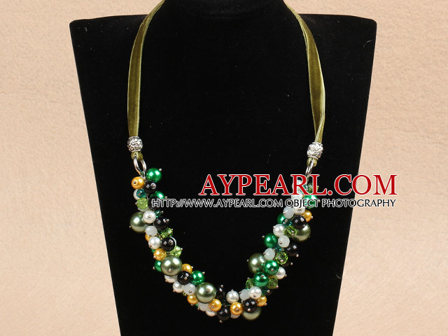 Fashion Yellow & Green Series Christmas Crystal Seashell Beads Necklace