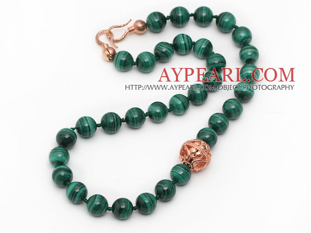 Single Strand A malachite ronde 12mm grade collier perlé noué