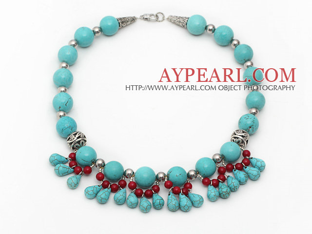 Simple brin rondes assorties et larme collier de corail turquoise et rouge