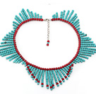 Round vert turquoise et rouge collier de gland de corail avec la chaîne extensible