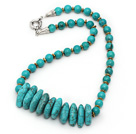 Single Strand Assorted Green Turquoise Necklace with Metal Spacer Beads