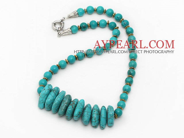 Single Strand Assorted Green Turquoise Necklace with Metal Spacer Beads