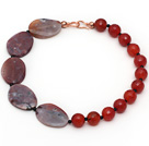 Wholesale Assorted Faceted Carnelian and Agate Slice Necklace with Black Agate Spacer Beads