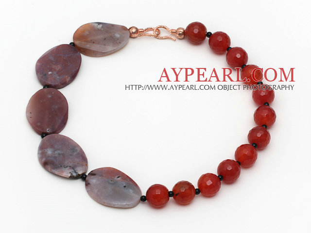 Assorted Faceted Carnelian and Agate Slice Necklace with Black Agate Spacer Beads
