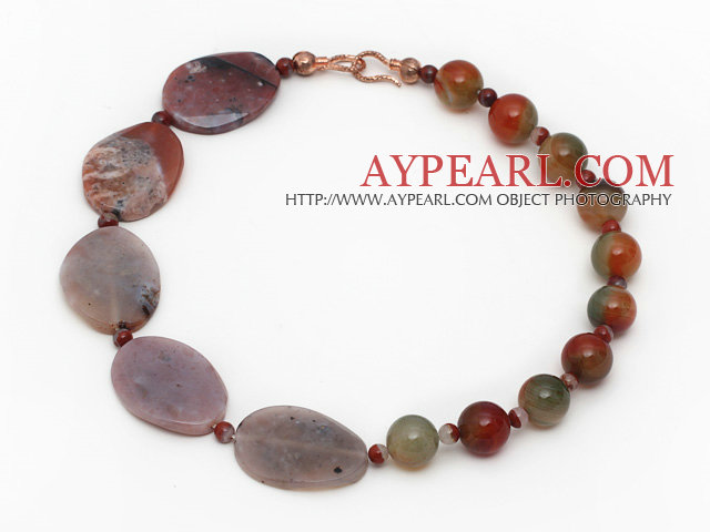 Single Strand Red Jasper and Peacock Agate Necklace