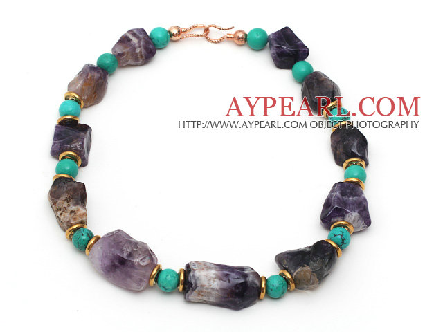 Single Strand Incidence Angle Amethyst and Turquoise Necklace