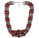 Wholesale Multi Strands Gray Freshwater Pearl and A Grade Carnelian Necklace with Extendable Chain