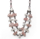 Gray Freshwater Pearl and Double Layer Irregular Shape Clear Crystal and Rose Quarz Necklace