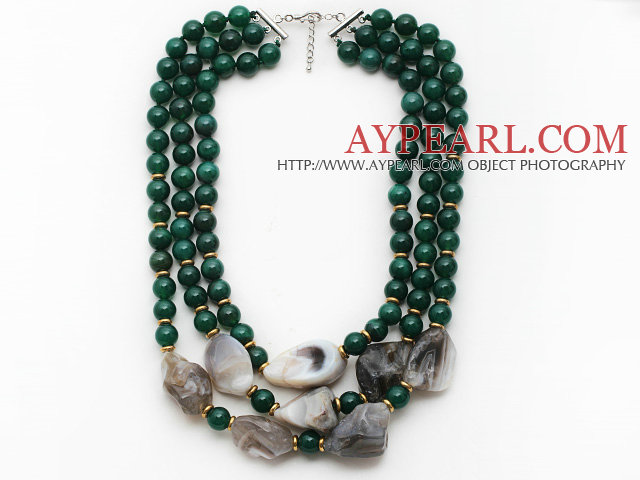 Multi Strands Green Series Green Agate and Irregular Shape Gray Agate Necklace with Extendable Chain