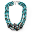 Multi Strands Round Turquoise and Irregular Shape Black and White Agate Necklace with Extendable Chain