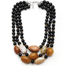 Multi Strands Black Series Black Agate and Irregular Shape Yellow Color Agate Necklace with Extendable Chain