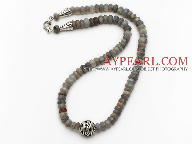 Single Strand Abacus Shape Faceted Flash Stone Necklace with Round Metal Ball