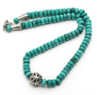 Single Strand Abacus Shape Faceted Green Turquoise Necklace with Round Metal Ball