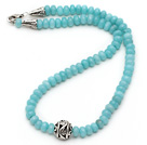 Single Strand Abacus Shape Faceted Blue Jade Necklace with Round Metal Ball