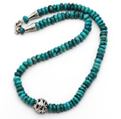 Single Strand Abacus Shape Natural Turquoise Necklace with Round Metal Ball