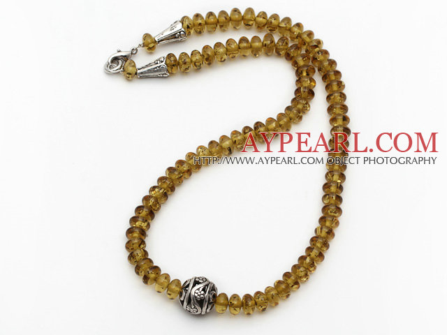 Single Strand Abacus Shape Synthetic Beeswax Necklace with Round Metal Ball