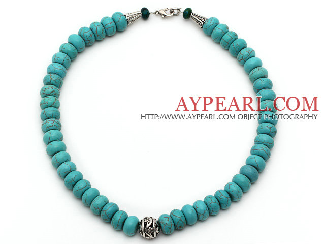 Single Strand Abacus Shape Turquoise Necklace with Round Metal Ball