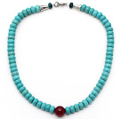 Enkelt Strand Abacus Shape Xinjiang Turquoise Beaded Halskjede med karneol