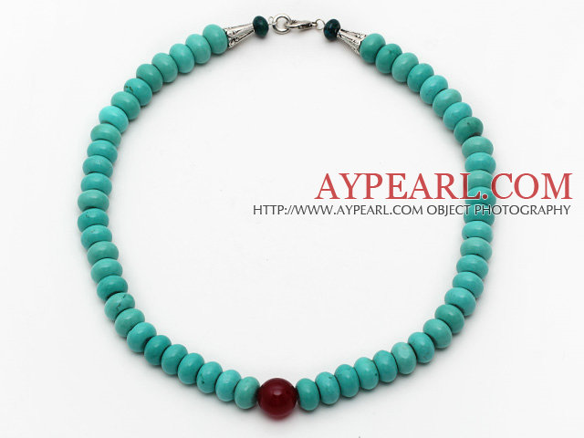 Abacus Shape Xinjiang Turquoise Beaded Necklace with Carnelian