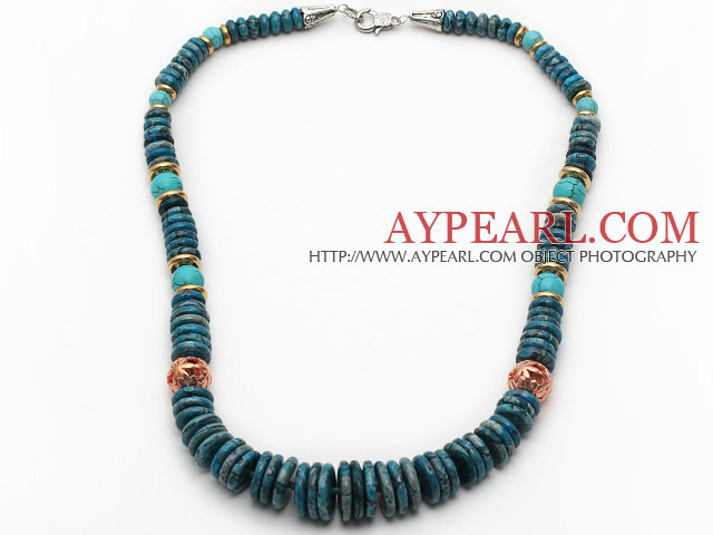 Medium Long Style Disc Shape African Turquoise Graduated Necklace