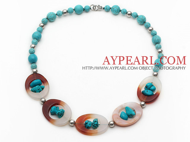 Assortiment de turquoise et d'agate Donut Collier de perles d'entretoise de métal