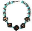 Assorted Turquoise and Tiger Eye and Network Stone Necklace with Metal Spacer Beads