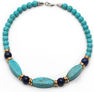 Single Strand Turquoise and Lapis Necklace with Metal Spacer Beads