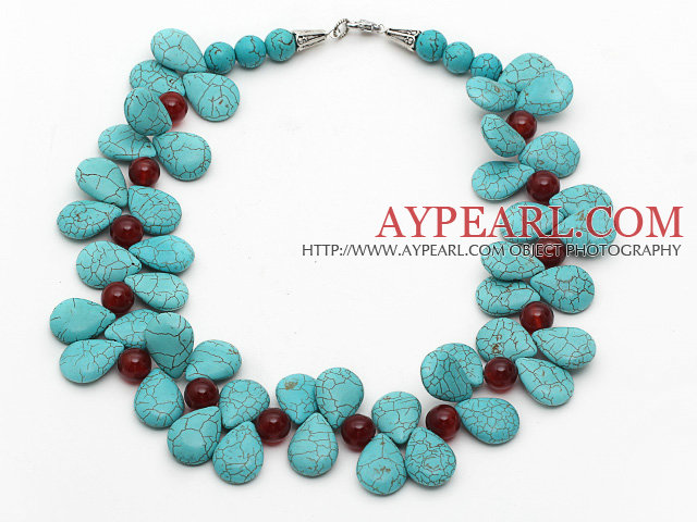 New Design Fashion Style Teardrop Turquoise and Carnelian Necklace