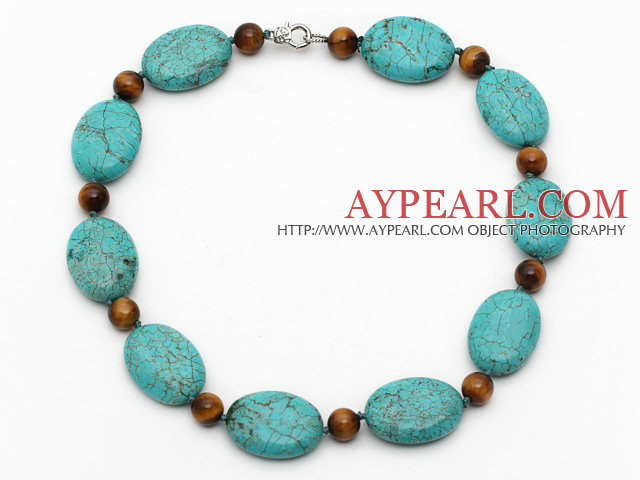 Forme Ovale Turquoise et collier rond Tiger Eye avec mousqueton