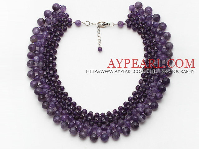 Elegant Style Purple Color Faceted Amethyst Graduated Choker Necklace with Extendable Chain