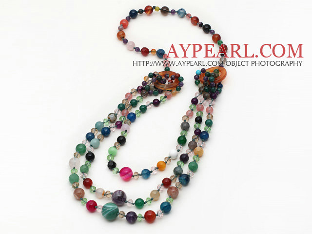 Multi Layer Multi Color Multi Stone og Crystal og Agate halskjede