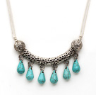 Simple Style Teardrop Shape Turquoise Necklace with Tibet Silver Tube Accessory