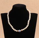 Wholesale Best Mother Gift Graceful Natural White Pearl Blue And White Porcelain Bead Party Necklace With Heart Clasp