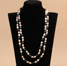 Chic Long Style 7-8mm Natural Multi Color Freshwater Pearl Necklace Best Gift