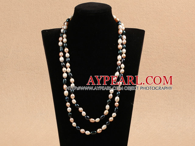 Chic Long Style 7-8mm Natural Multi Color Freshwater Pearl Necklace Best Gift