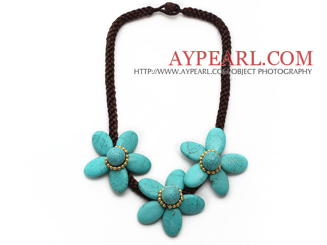 Elegant stil Turquoise Flower Halsband med brun färg Bold tråd