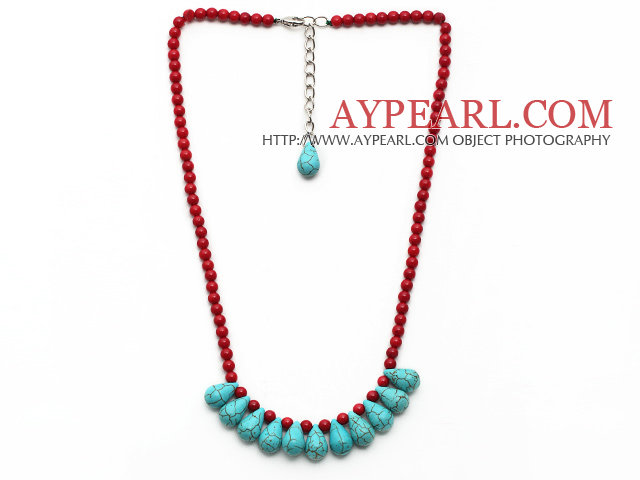 Ποικιλία Coral Red και Teardrop Τυρκουάζ Κολιέ με δυνατότητα επέκτασης της αλυσίδας