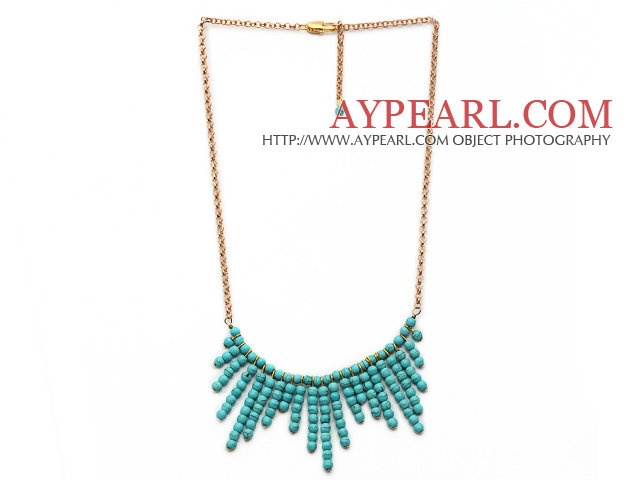 Fashion Style Turquoise Tassel Necklace with Golden Color Metal Chain