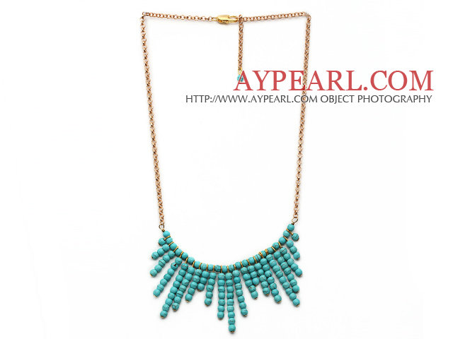 Stil de moda colier Tassel turcoaz cu aur de culoare lanț de metal