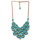 Fashion Style Turquoise Flower Bib Statement Necklace with Golden Color Metal Chain