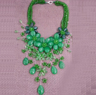 Gorgeous Statement Multi Layer Green Series Crystal Agate Flower Party Necklace